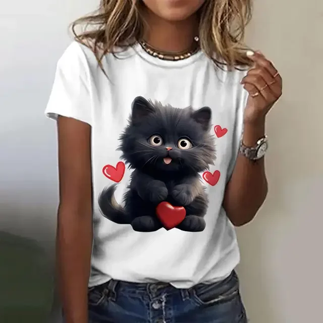 T-Shirt Donna Con Stampa Gatto 3D - Manica Corta, Girocollo, Morbida In Poliestere - Casual Estiva Tunica Divertente