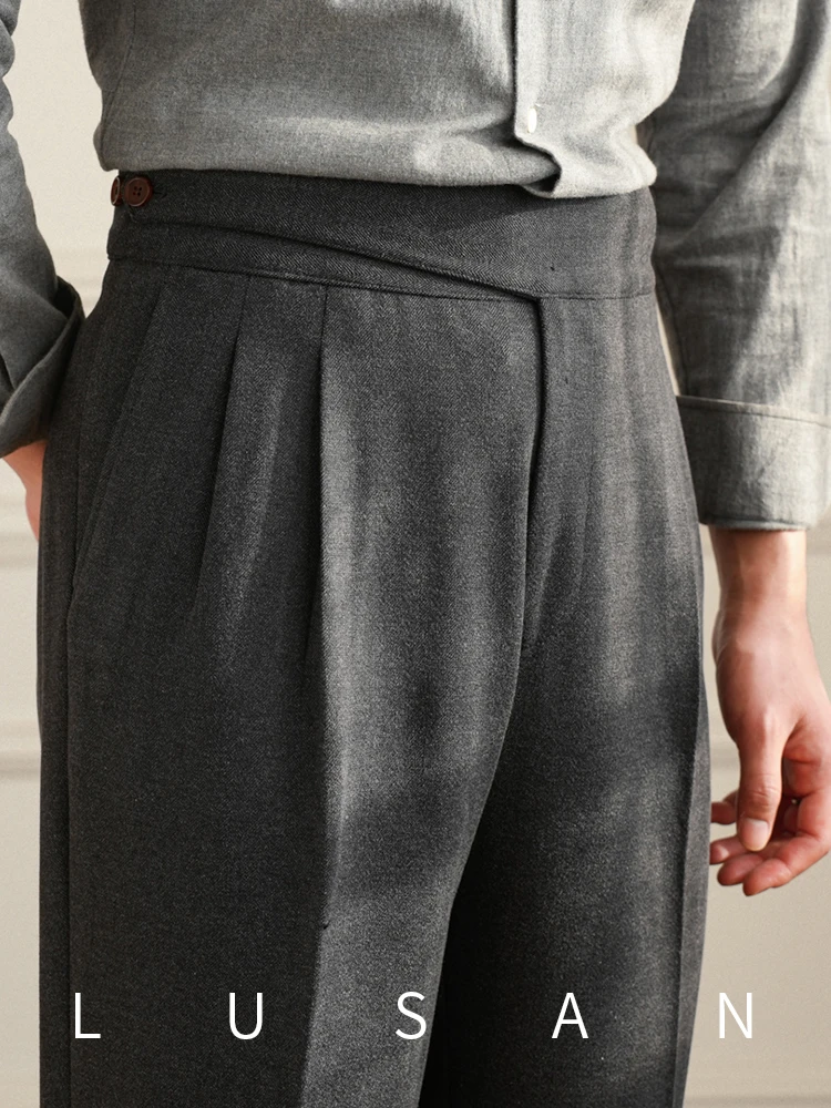Herbst und Winter Herren Casual Gurkha Dicke Gerade Hohe Taille Hosen Vintage Warme Allgleiches Trendy Western Hosen