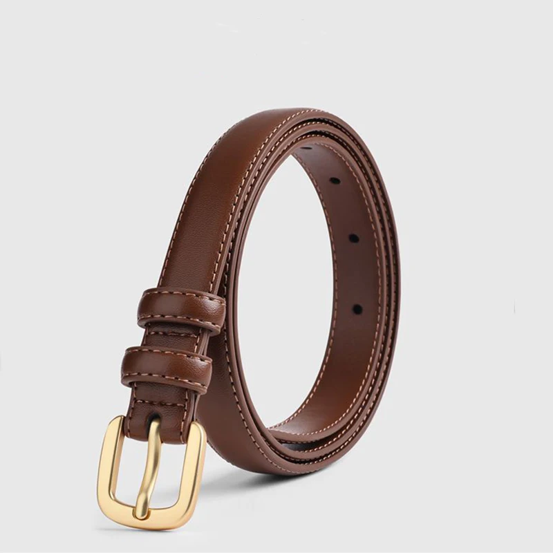 Elegant Black Leather Belt with Needle Buckle - Classic Retro Style