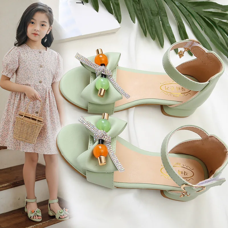 

Bowtie Princess Heel Girl Party Shoes Kids Sandals for Girl Shoes Dress Sandal for Girl Shoes Rhinestone Children Summer Sandal