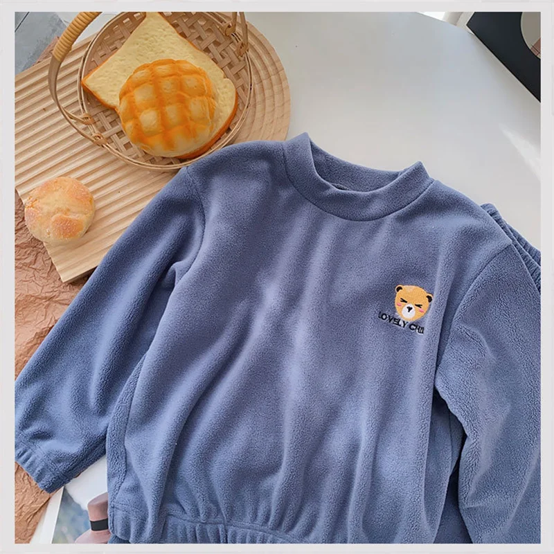 Winter kinder Fleece Sets Jungen Verdickt Anzug Mädchen Cartoon Warme Pyjama Hosen 2Pcs Herbst Kinder Casual Lange ärmeln Outfit – Detail 15