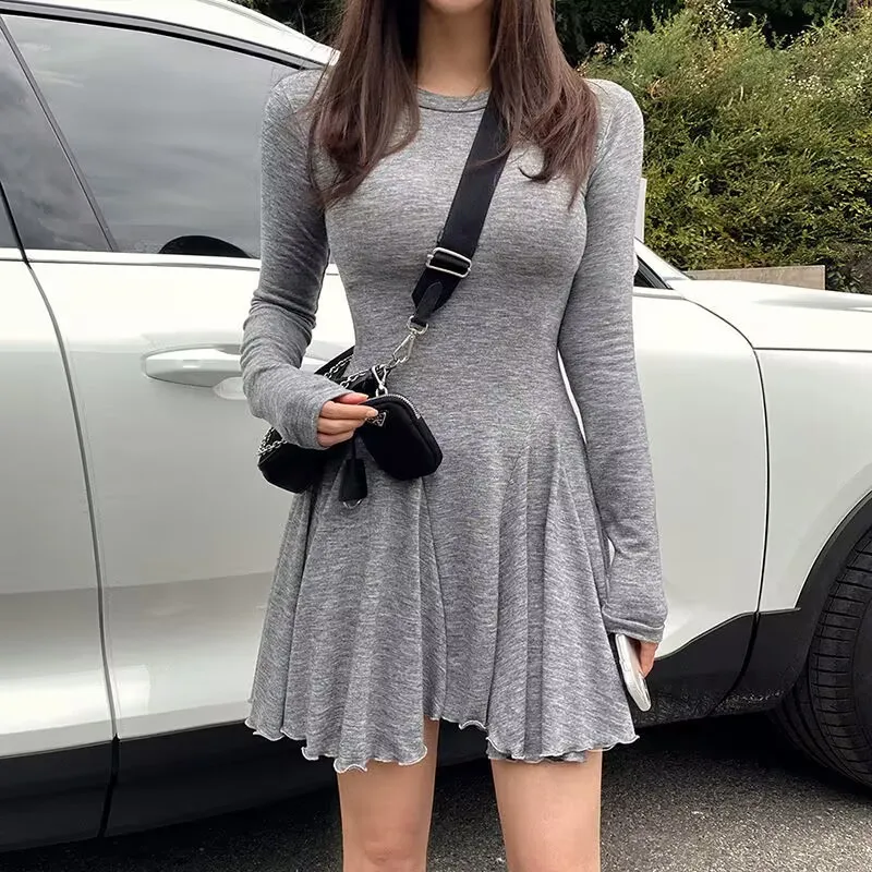 

Женское платье-топ с оборками и длинным рукавом, элегантные платья, милая одежда, пикантный мини-халат в Корейском стиле, весна-осень 2024