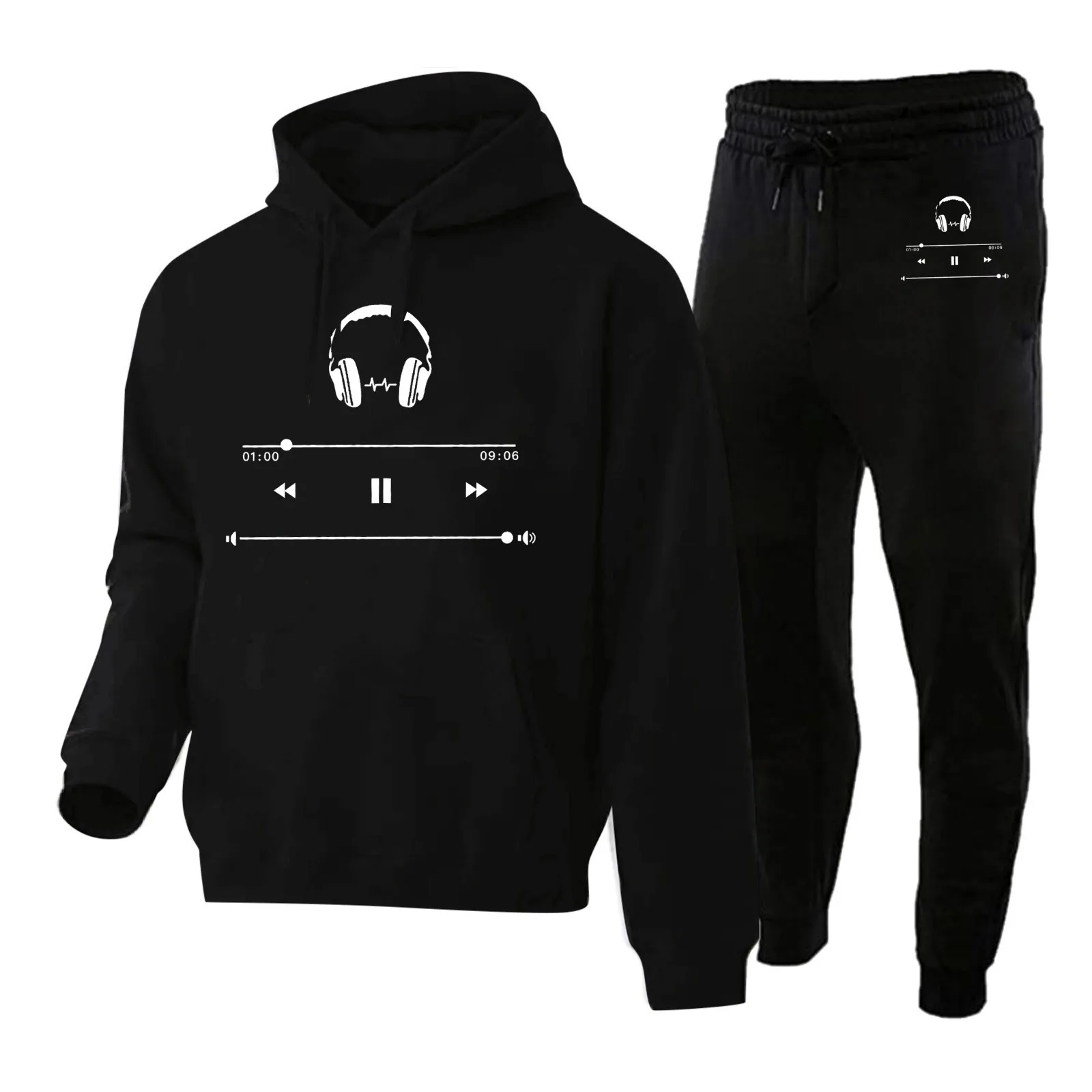 

Men'S Autumn And Winter Fashion Casual Letter Pattern Print With Pocket Velvet Hoodie Hoodie Pant Two Piece Set