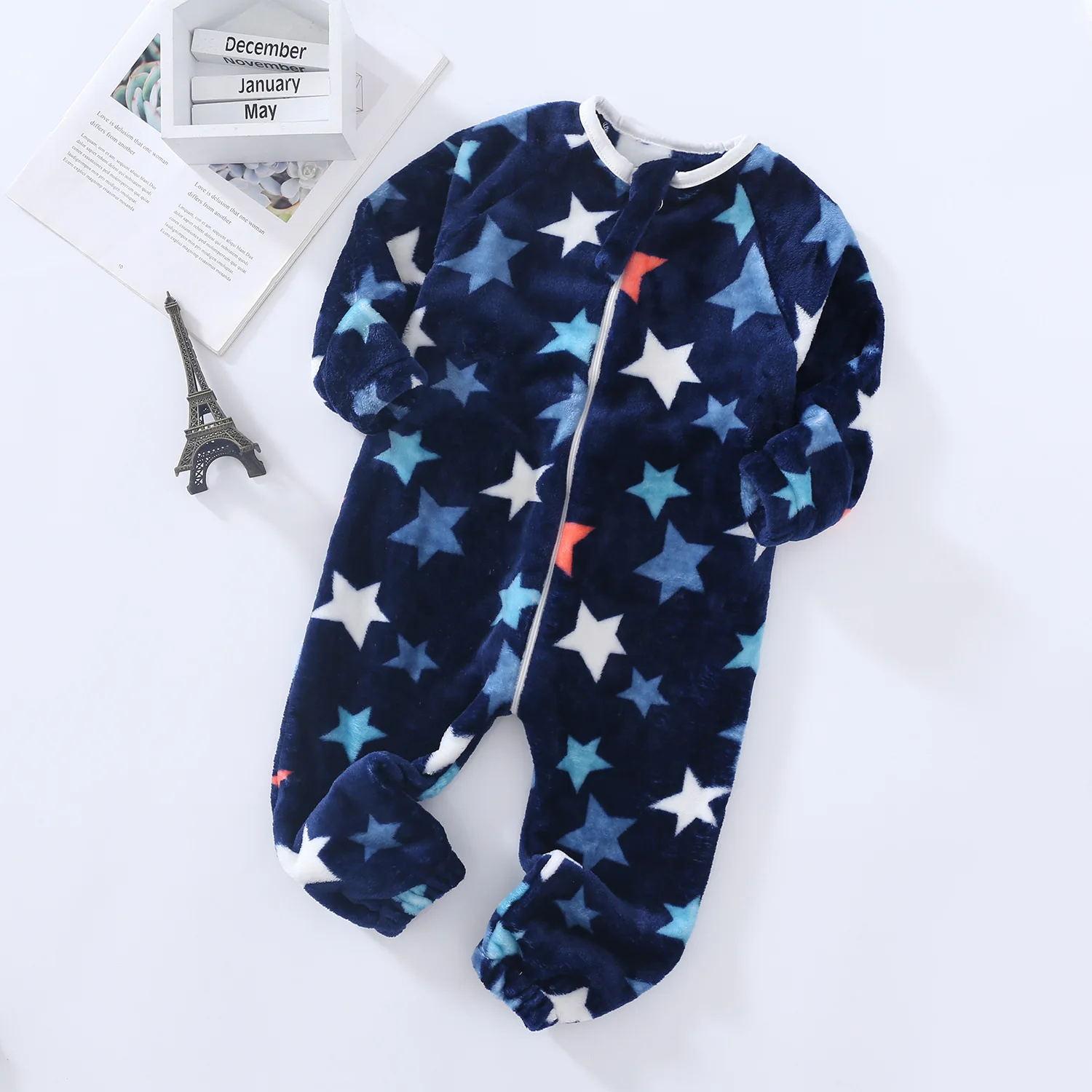 

Newborn Baby Boy Girl Blue Star Romper Winter Jumpsuit for Kids Bodysuit Clothes Long Sleeve Playsuit Toddler One Piece Pajamas