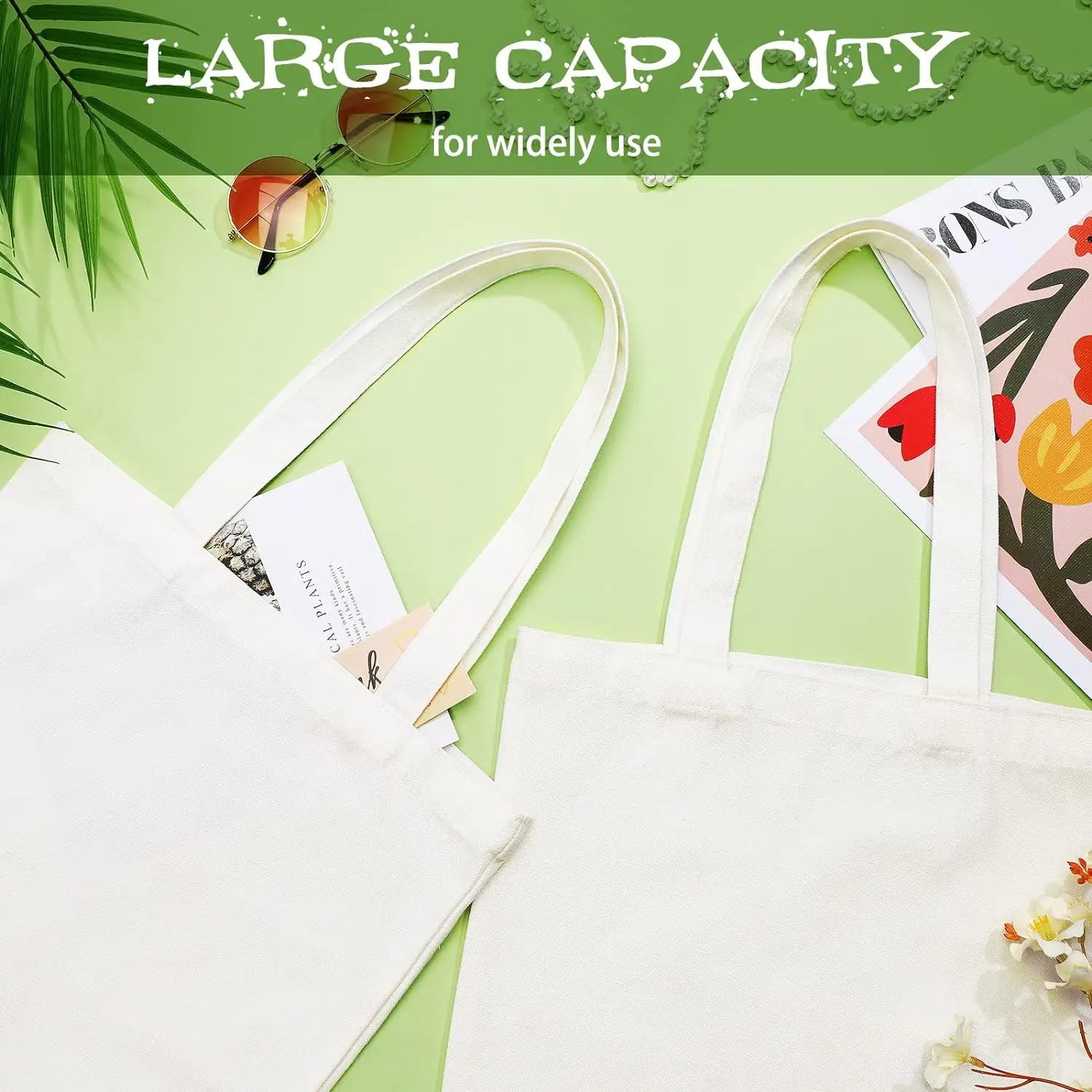 6-Pack DIY Craft Sublimation Tote Bags Blank Canvas Reusable Grocery Bags with Washable Heat Transfer