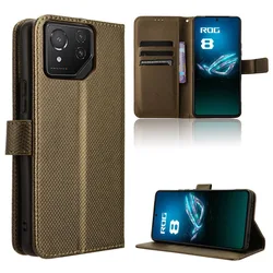 Luxury Leather Flip Wallet Case with Magnetic Book Cover Holder - Rog Phone 9 Pro (Brown)