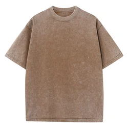 Unisex Vintage Oversized Cotton Tee - Casual Summer O-Neck Short Sleeve Top - S  45-55KG (Brown)