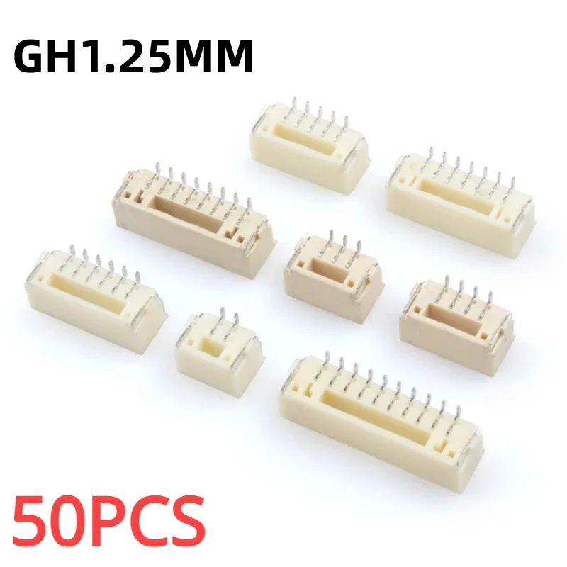 

50Pcs/LOT GH 1.25mm lying with lock connector SMT Horizontal 2P 3P 4P 5P 6P 8P JST Connector Header Male