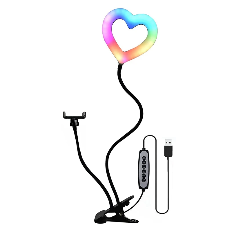 

6 Inch Heart Light Phone RGB Heart Light Gooseneck Stand Selfie Video Photography 2-In-1 Clip Light, 3+32 RGB Mode