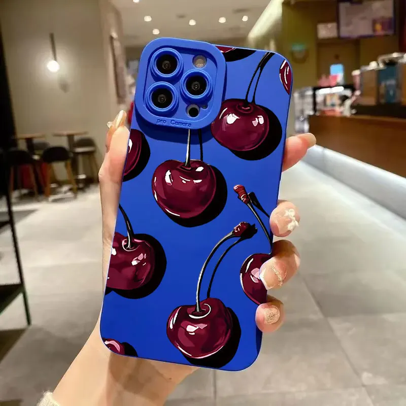 Cute Deep Red Cherry Pattern Shockproof Matte Phone Case