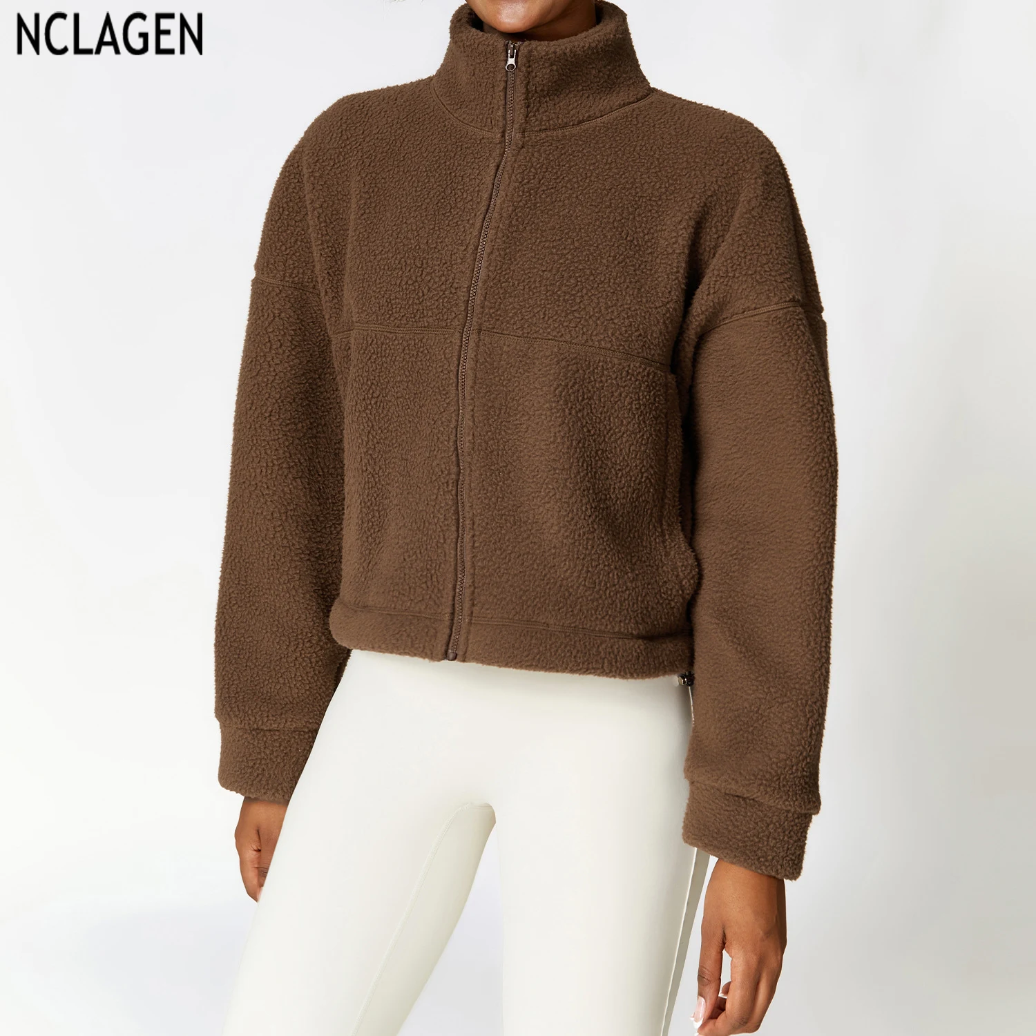 

NCLAGEN Winter Outdoor Running Fitness Warm Fleece Coat Zipper Lamb Sports Coat Hoodies Gym Workout Training Top Women Running