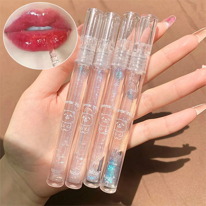 Transparente Lip Gloss com Espelho, Clear Lipgloss, Hidratante, Cristal