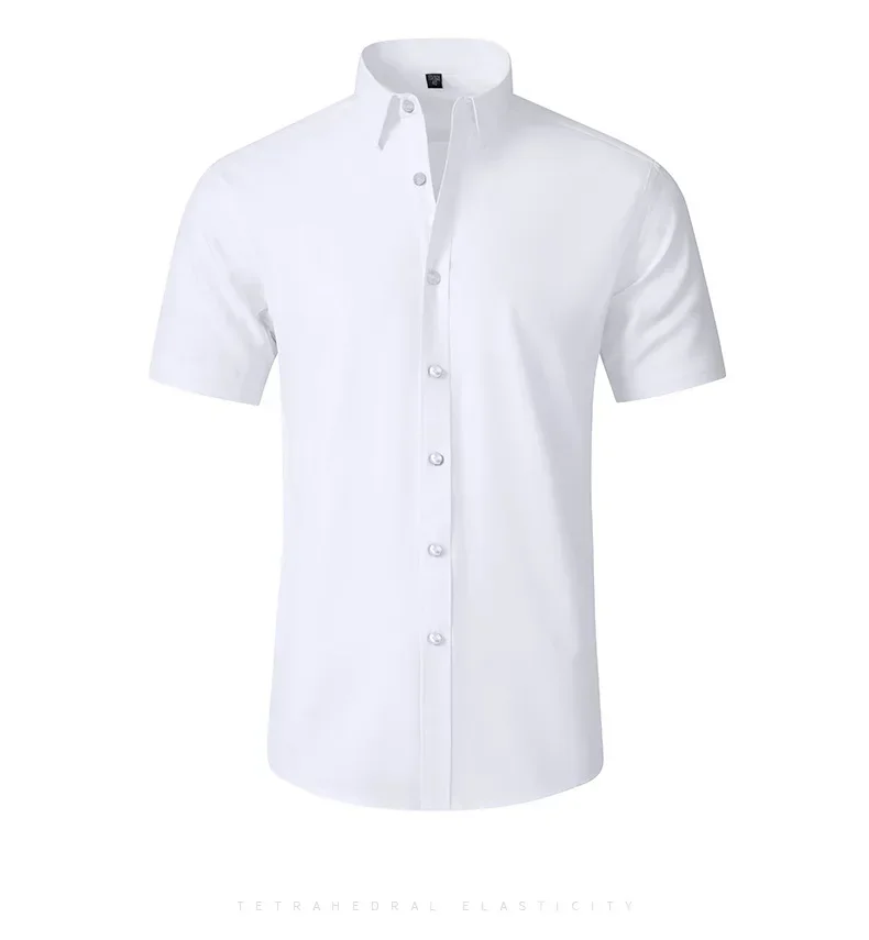 Hot-selling all-round elastic non-ironing plain men's short-sleeved shirts elastic business casual men's shirts can be wholesale 3