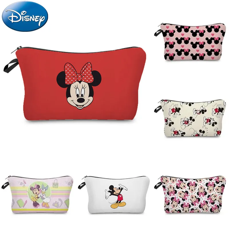 Disney Mickey Mouse Minnie Giirls Anime Makeup Bag Cartoon Minnie Women Storage Bag Travel Mini Cosmetic Bag Kids Toy Gifts