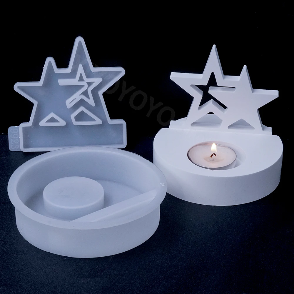 Silicone Mold Double Star Candlestick Silicone Mold DIY Hollow Stars Candle Holder Plaster Cement Mould Epoxy Resin Craft Molds Home Art Decor