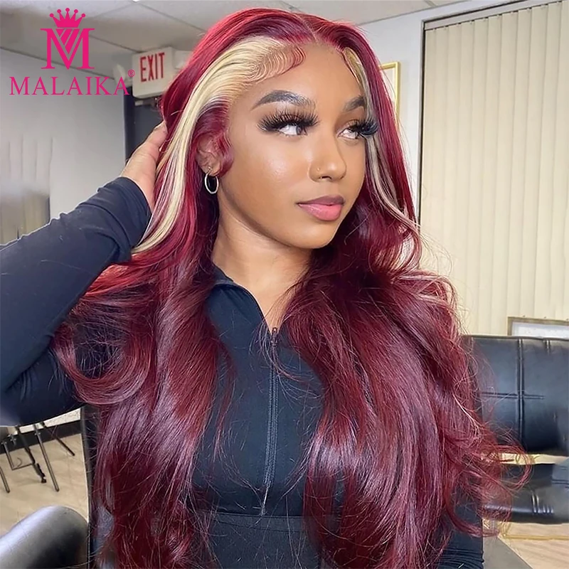 

Burgundy 99j Red With 613 Blonde Stripe Lace Front Wig Pre Plucked 13x4 Lace Frontal Human Hair Highlight Wigs For Black Women