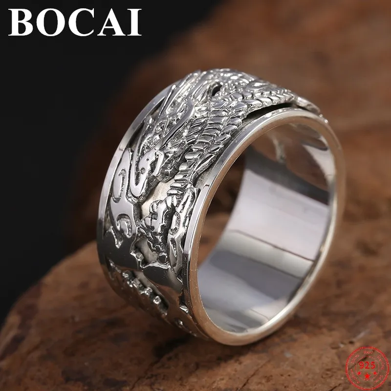 

BOCAI S925 Sterling Silver Rings for Men Women 2023 New Men's Fashion Personality Rotatable Flying Dragon Ring Hand Jewelry