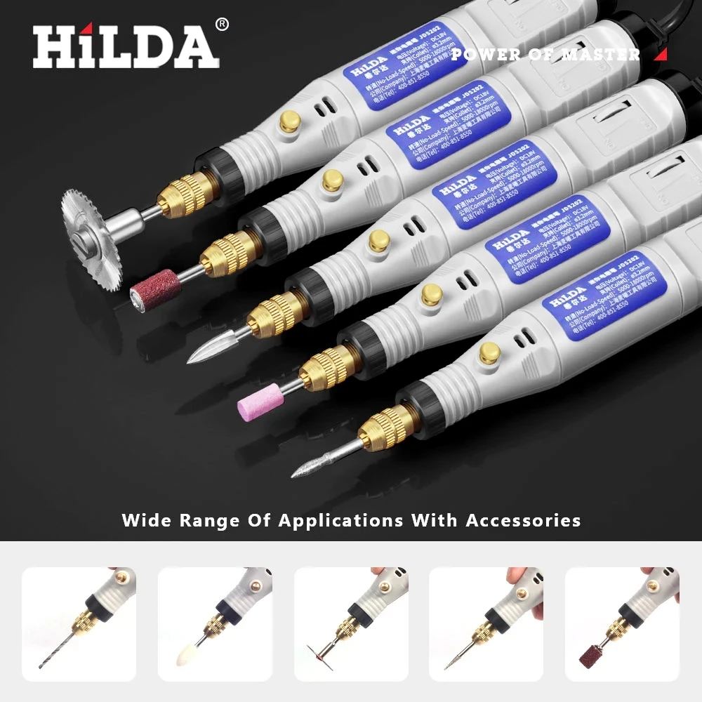 HILDA 다기능 미니 조각 펜, 그라인딩 액세서리 세트 포함, 미니 드릴 회전 도구, 18V