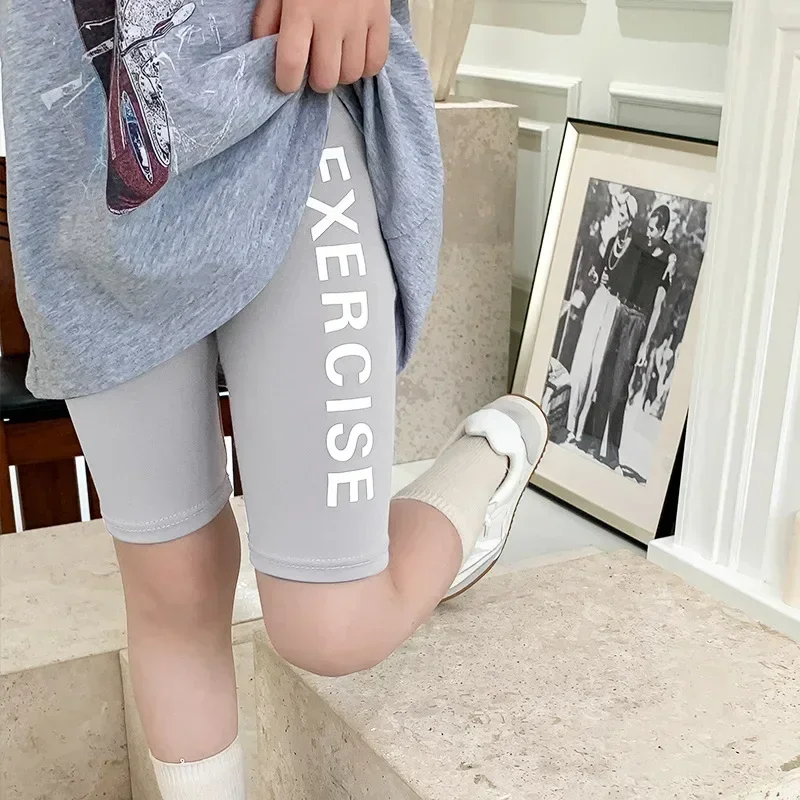 Kids Shorts Kids Trousers Girls Shorts Teenagers Letter Print Bottom Leggings Kids Knee Length Five Pants Summer 2 To 12Years Children's Bicycle Trousers