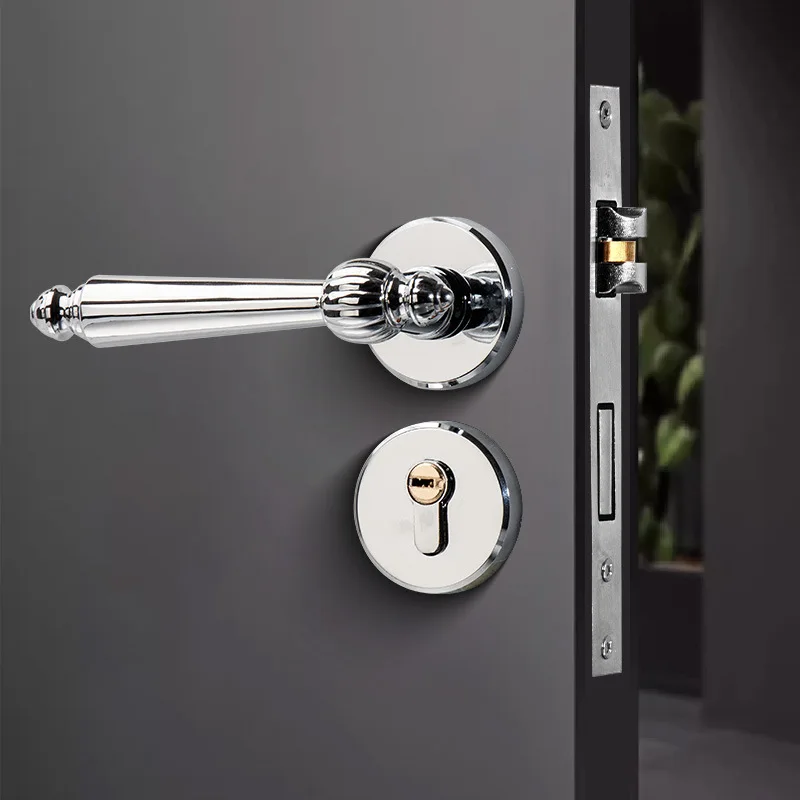 French Retro Door Lock Silver Magnetic Silent Home Bedroom Wooden Door Handle Universal