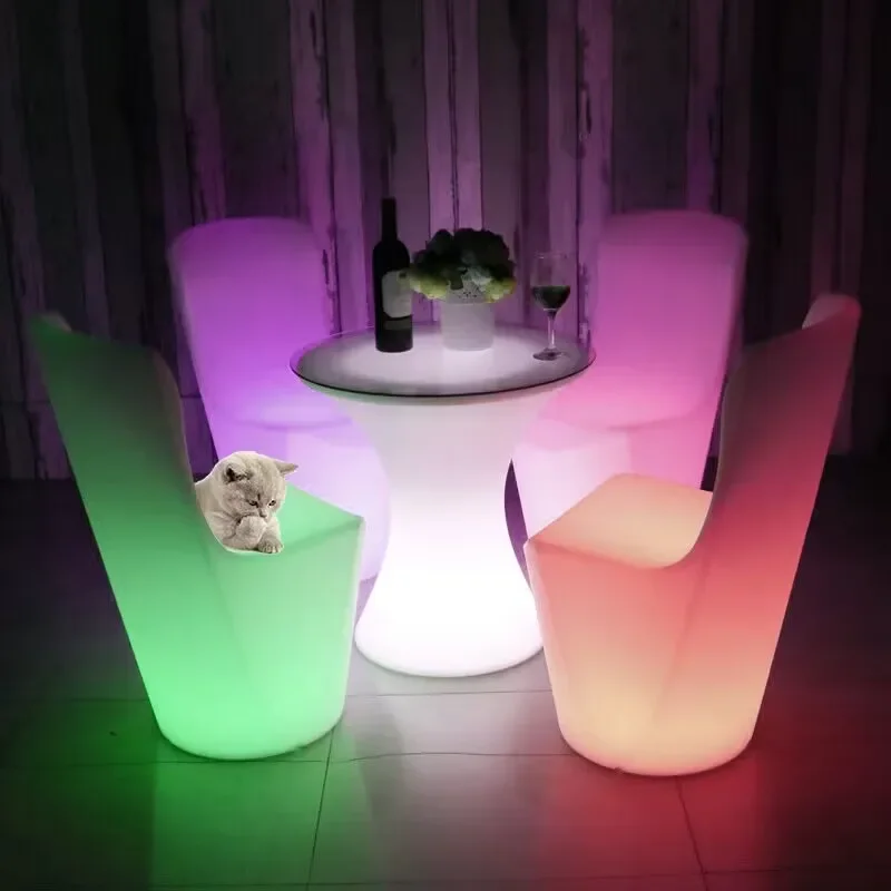 LED Illuminated Round Cocktail Table Waterproof Bar Tables Plastic Coffee Table Commercial Furniture Supply