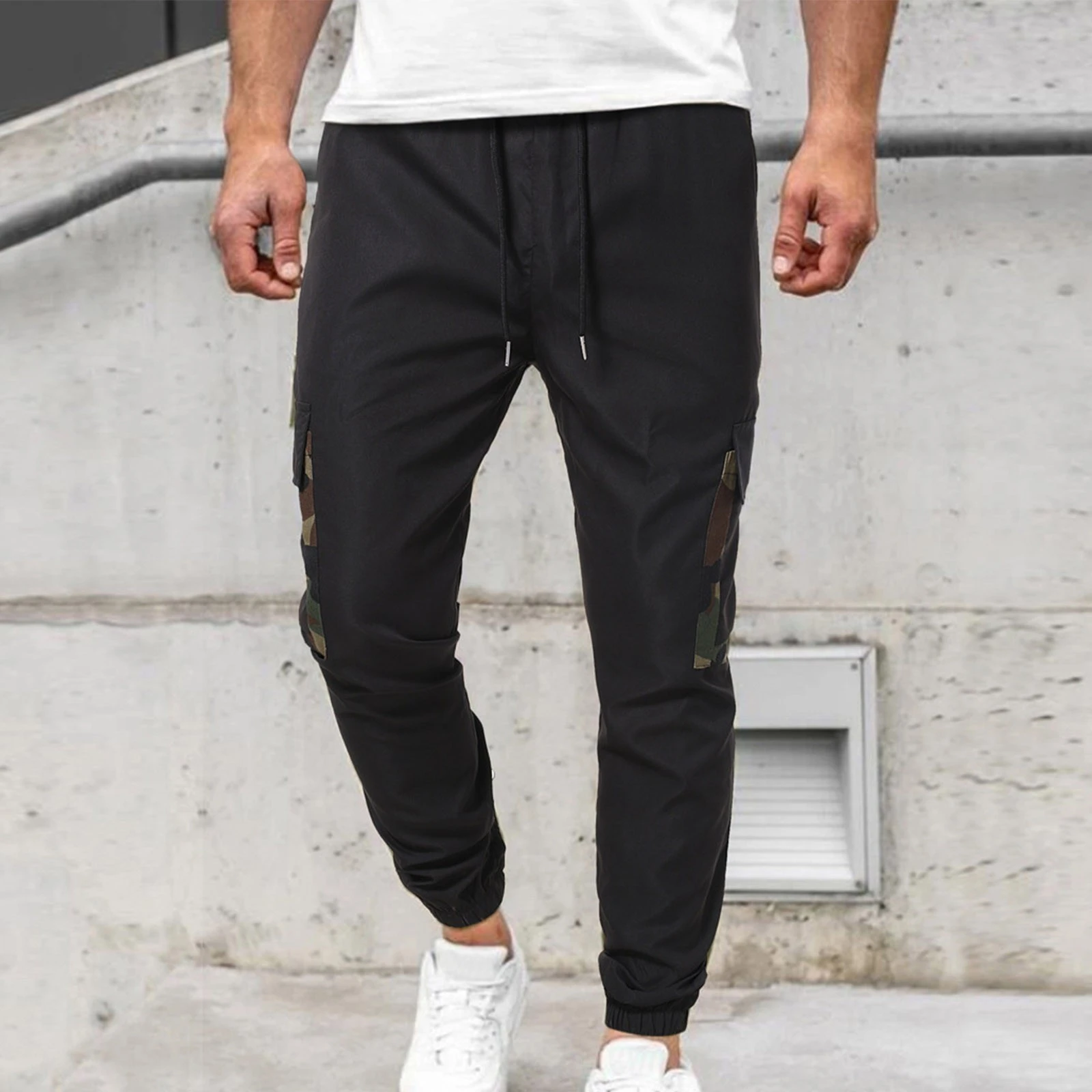 Men's Oversize Pants Fitness Casual Mid Waisted Trousers Color Block Sports Jogging Pants With 4 Pockets Sweatpants workout joggers