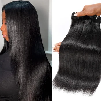 Extensioni di Capelli Umani Lisci Brasiliani Remy, Fasci di Capelli con Doppia Trama a Macchina, Tissage Cheveux Humains