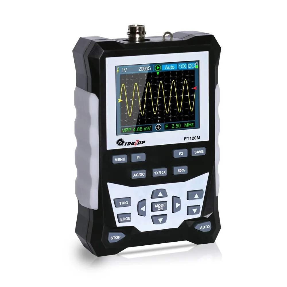Digital oscilloscope TOOLTOP ET120M 120MHz handheld digital oscilloscope 1Mhz square wave signal output auto oscilloscope for electrical car repair