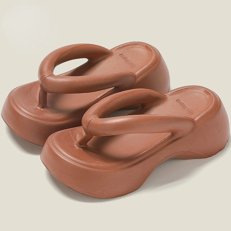 thumbnail image 1 of Venta caliente de chanclas de plataforma gruesa para mujer, zapatos de tacón alto de verano con espuma viscoelástica Eva, cuñas con clip para la punta, zapatillas de playa de calle para dama, 1 of 5