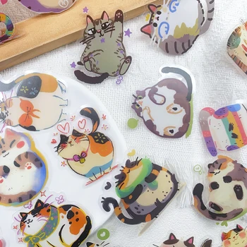 50 Pezzi Adesivi PET con Gatti Cartoon Carini per Telefono, Laptop, Notebook, Skateboard, Chitarra, Adesivi Estetici Trasparenti Fai-da-Te