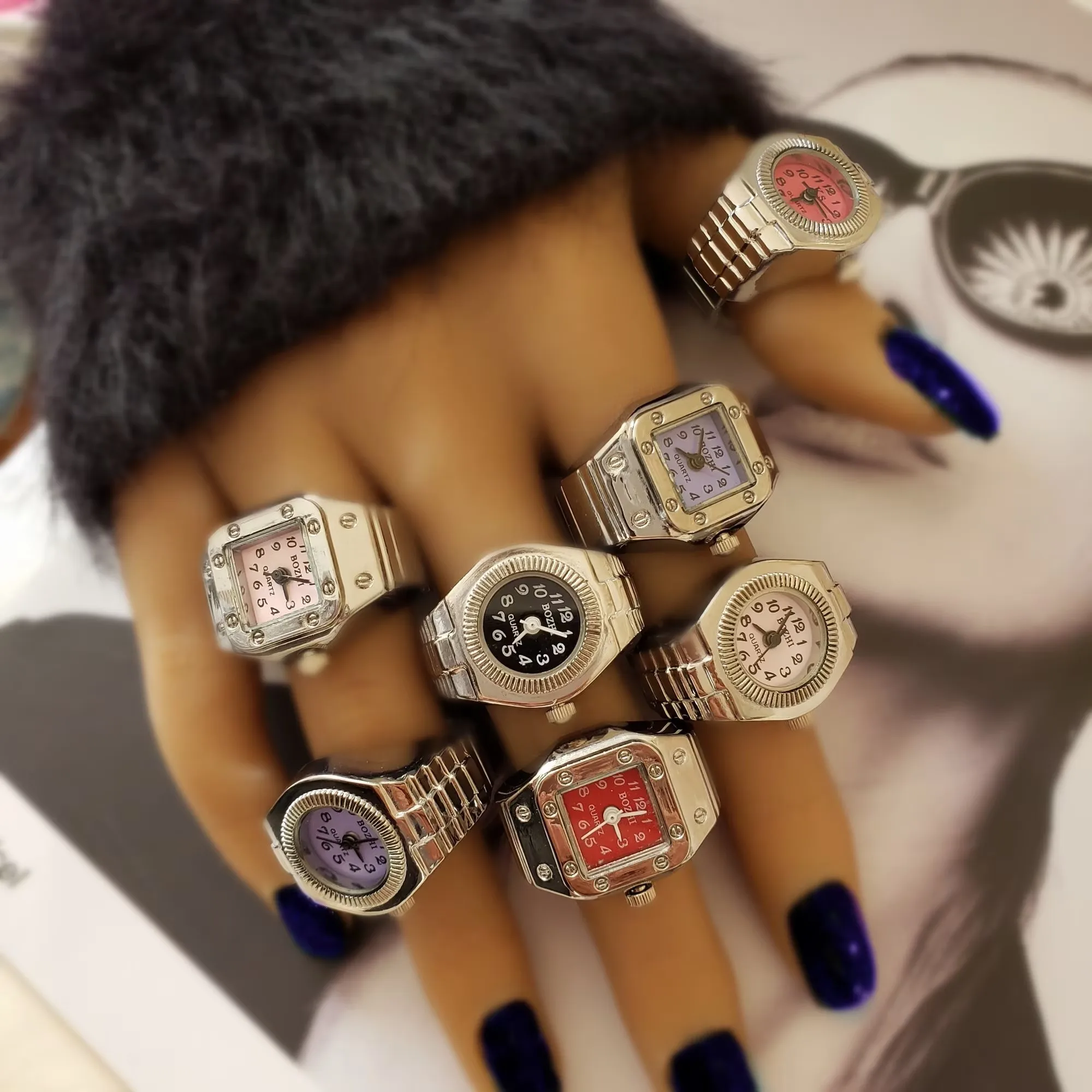 Modni stil 2025 mini roza prstna ura iz zlitine z elastičnim paščkom, retro rimska kvarčna ura z obročem za moške in ženske_voghion.com