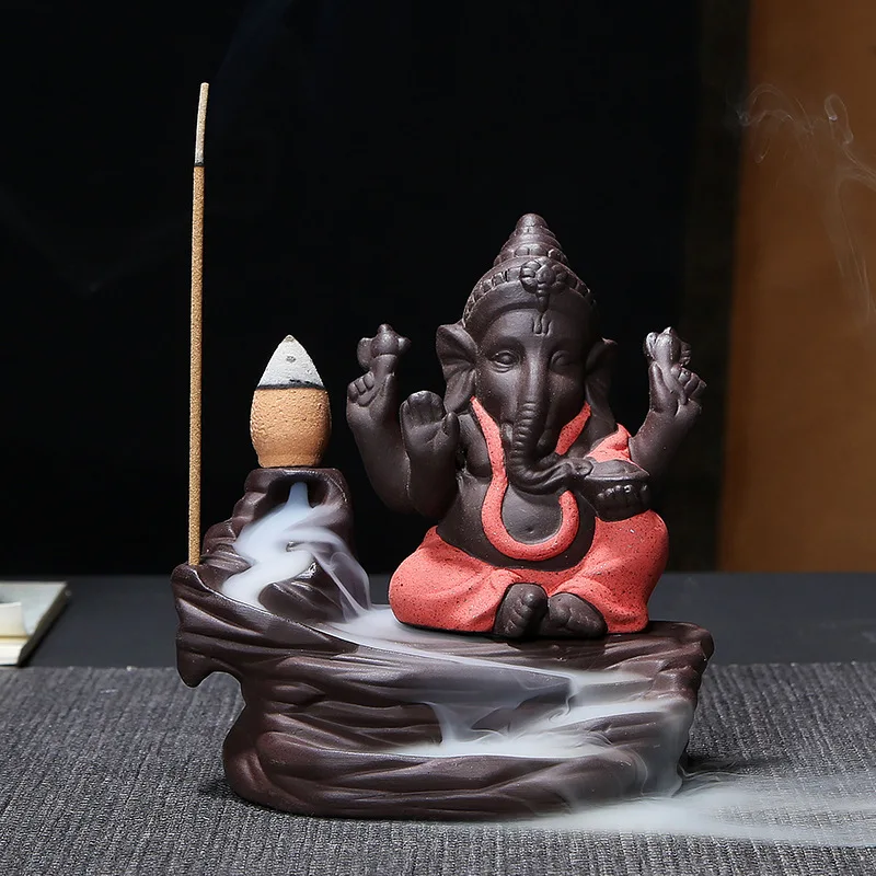 Purple Clay Elephant Head God Back Flow Incense Burner Ceramic Ganesha Buddha sandalwood figurines Shiva home decor Caleb nizar