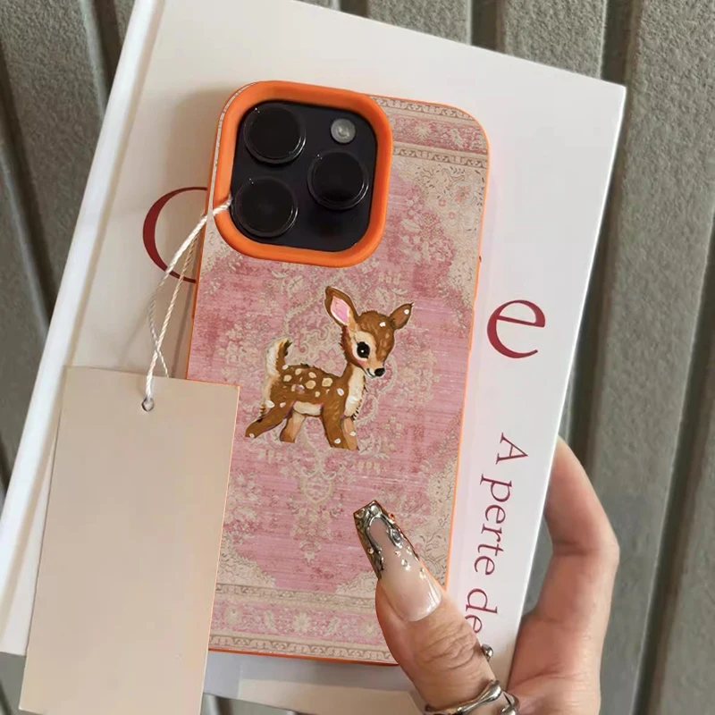 Luxurious Brown Deer Textured Lychee Pattern Soft Phone Case