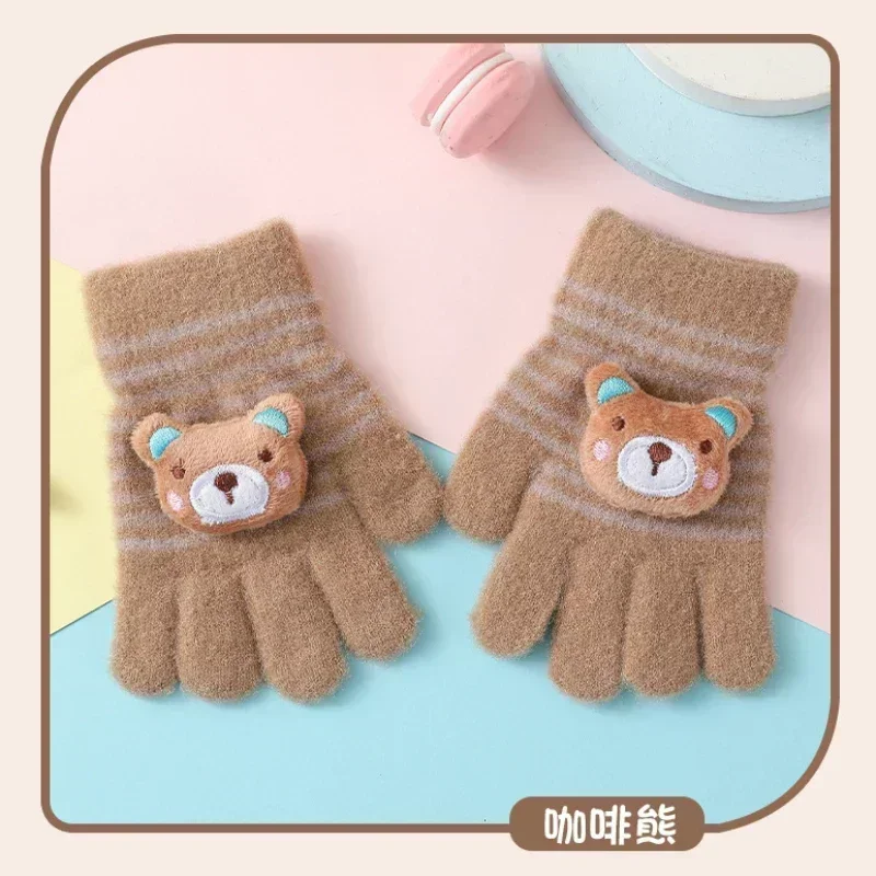 1Pairs Cute Cartoon Rabbit Bear Winter Warm Kids Gloves Kindergarten Boys Girls Five Finger Knitted Gloves for 3 To 6 Years 4