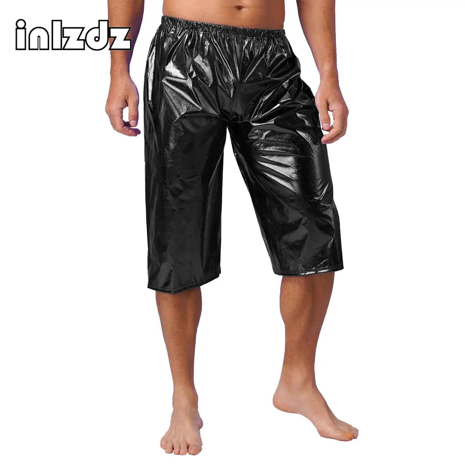 

Mens Dancewear Disco Theme Party Short Pants Fashion Loose Metallic Shiny Shorts for Club Stage Performance Music Festival