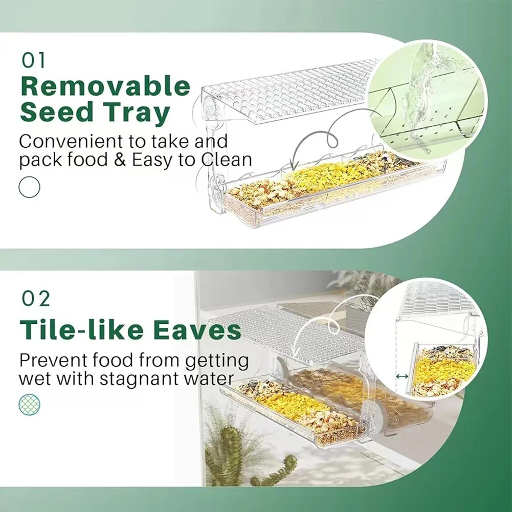 Clear Bird Feeder with Strong Suction Cups Transparent Bird Feeder Detachable Food Feeding House for Outside Garden Yard