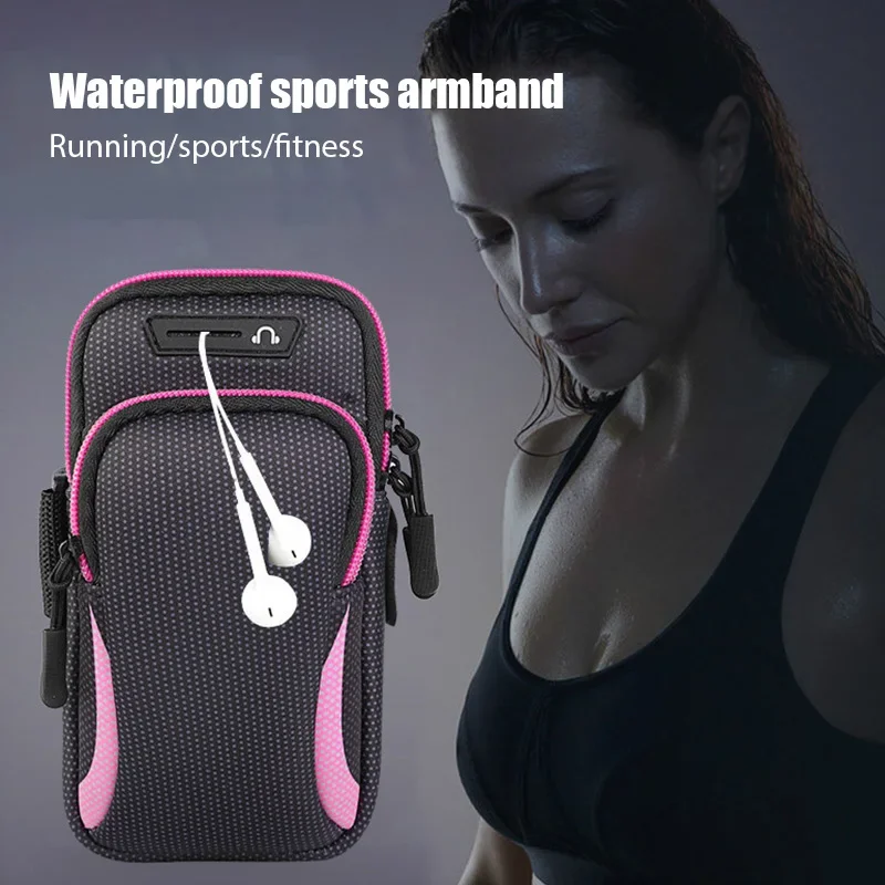 Universal Phone Armband Sports Bag Running Arm Phone Holder with Headphone Jack Waterproof Bag for IPhone 15 14 Pro Under 7Inch phone armband mobile phone armband phone arm band sports arm bag fitness arm bag