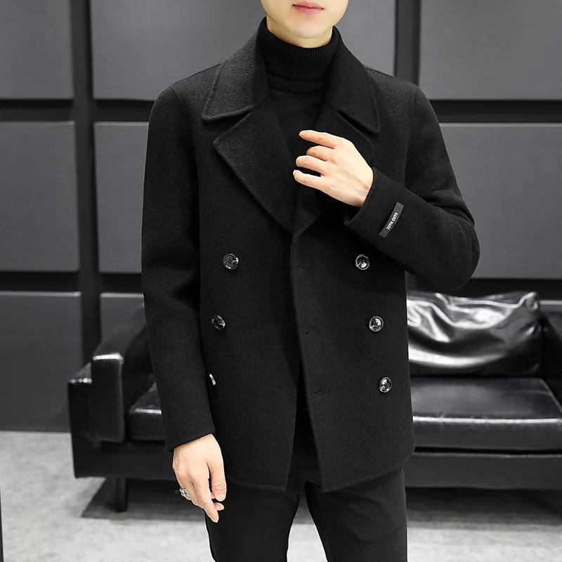 

2022 Autumn Winter Men's Fashion Solid Color Woolen Coats Male Casual Wool Blends Outerwear Men Warm Long Sleeve Jackets N73