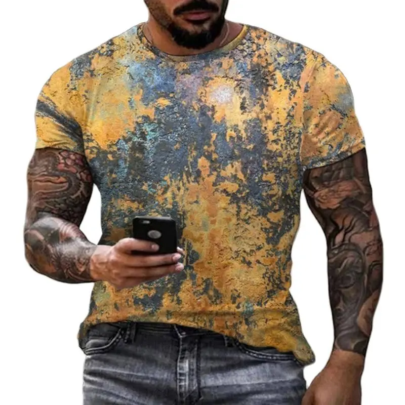 Mosaic Do Old Art Graffiti Four Seasons Print Men And Women Taste Retro Hip Hop Personality Round Neck Short Sleeve T-Shirts Top