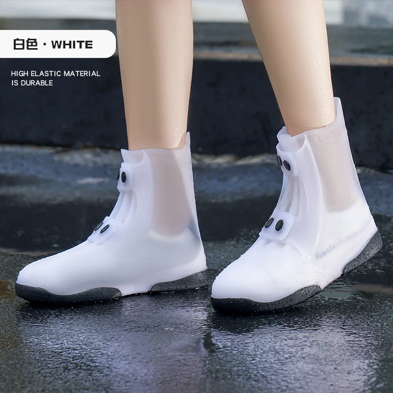 Reusable Waterproof Rain Shoes Covers Overshoes Washable Anti Skid Shoe Covers With Button White Durable Shoe Accessorie