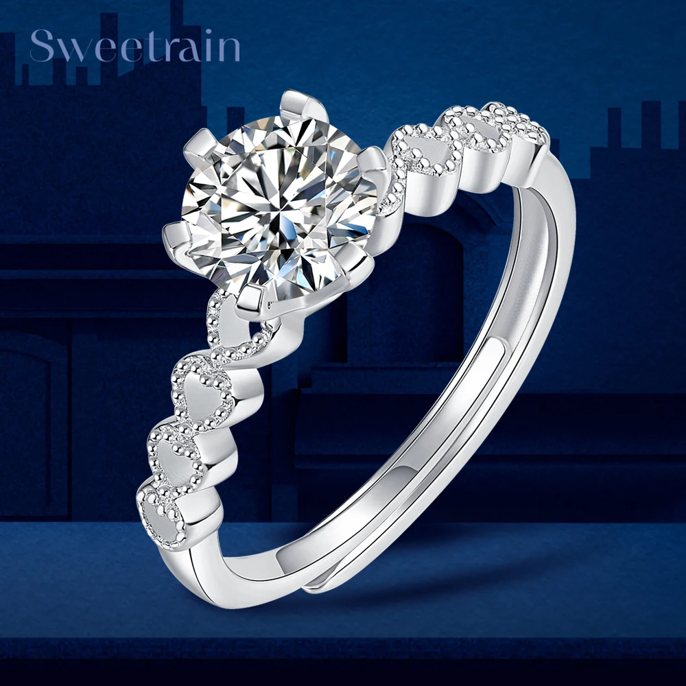 Sweetun 6 Claws Moissanite Heart Rings For Women S925 Sterling Silver 1Carat Lab Grown Diamonds Ring Fashion Fine Jewelry Gra