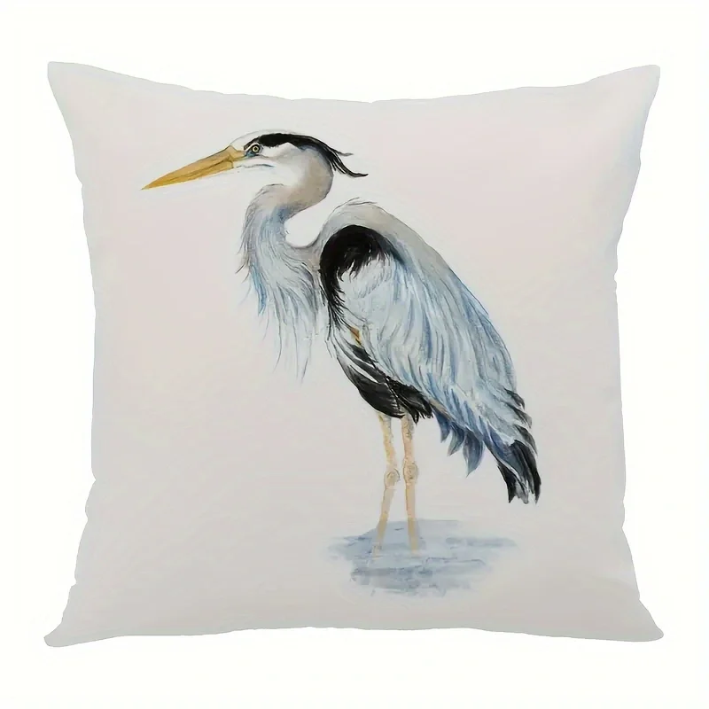 

1pc Throw Pillow Cover Fishing Original Watercolor Heron Wildlife Decorative Pillow Case Home Decor Square ，Single-sidedPrinting