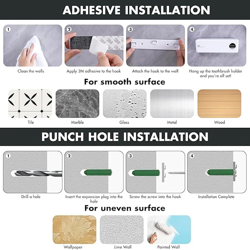 UVC Wall-Mounted Toothbrush Sterilizer and Holder, Toothbrush Cleaner, Wall Holder with 4 Slots and Timer