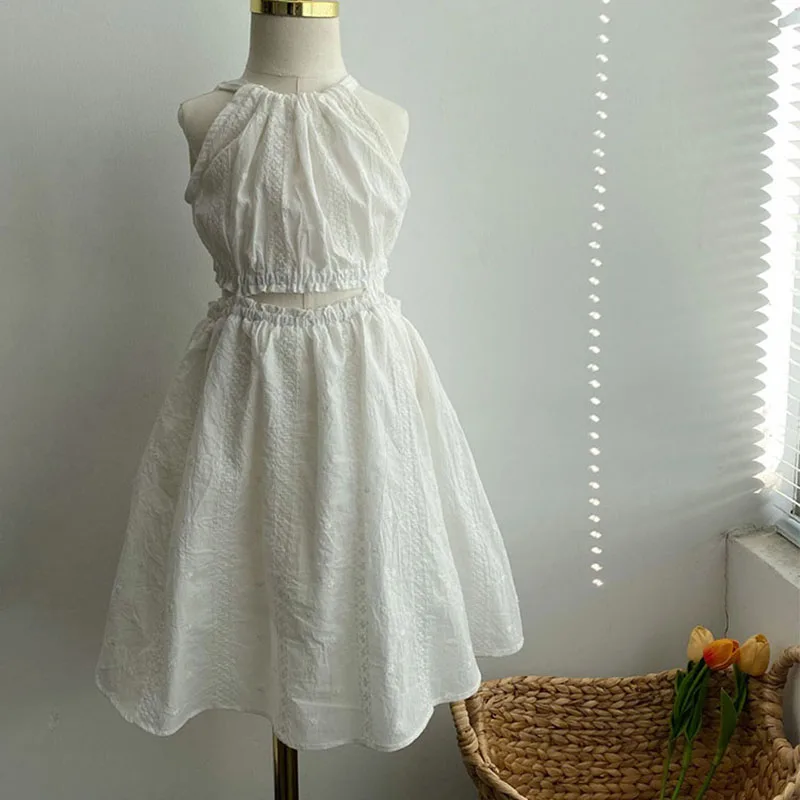 Cotton Embroidered Floral Girls Sleeveless Summer Dress