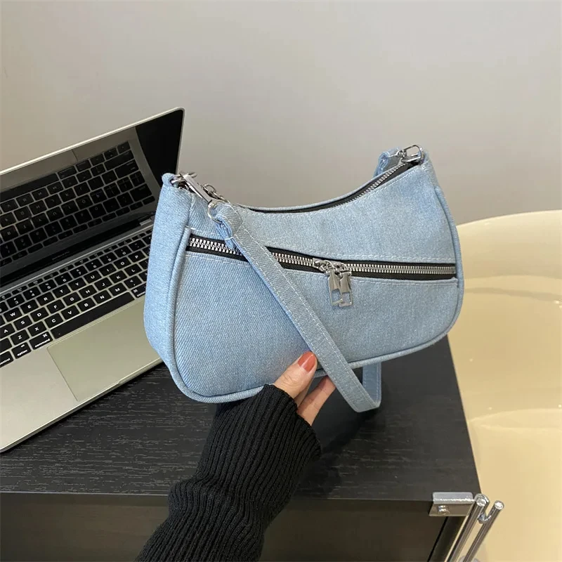 

Denim Underarm Bag Solid Color Women's Shoulder Bag 2024 Trendy Ladies Handbag Large Capacity Female Armpit Bags сумка женская