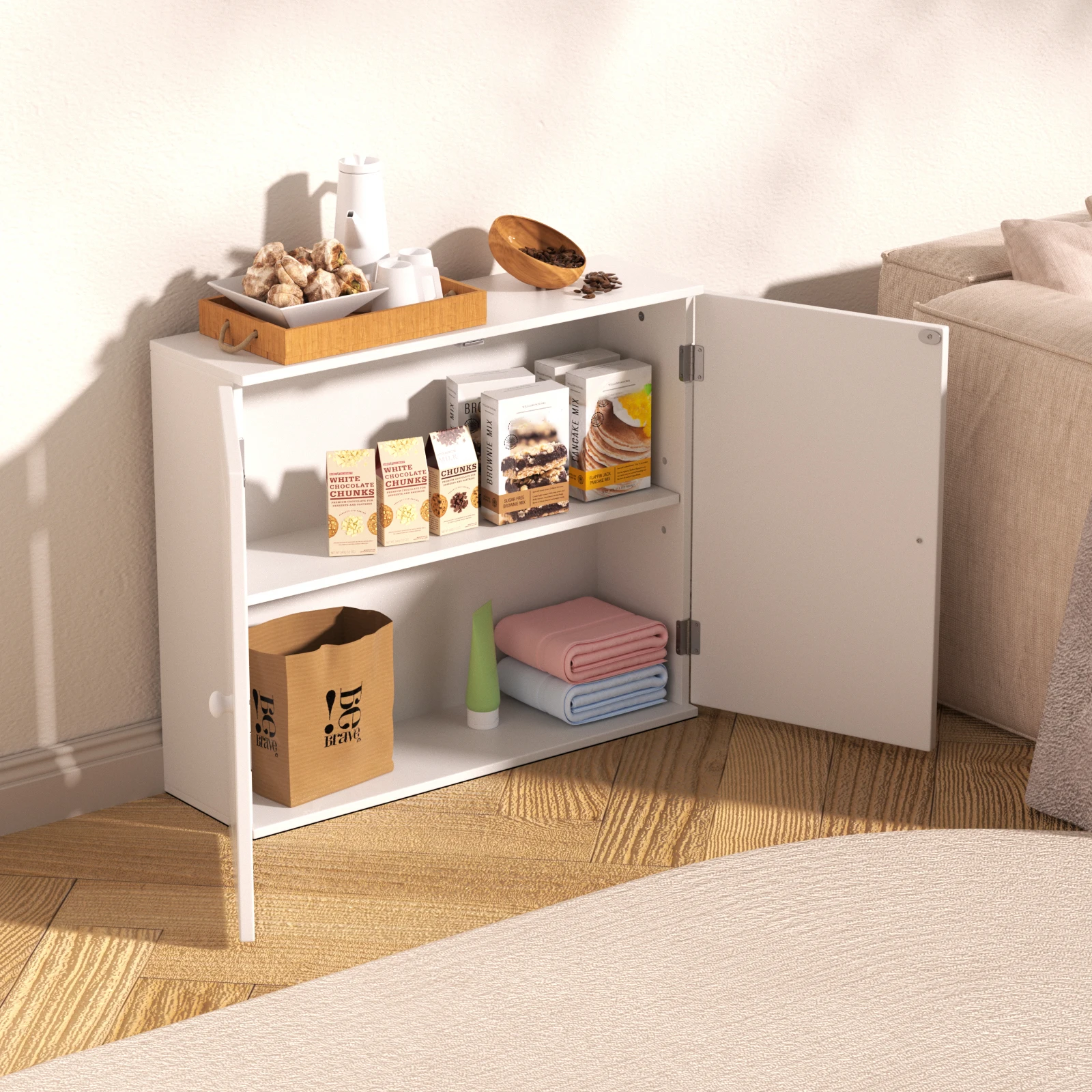 BRIEFNESS Bathroom cabinet Bathroom wall cabinet Kitchen storage cabinet with double doors and adjustable shelves White
