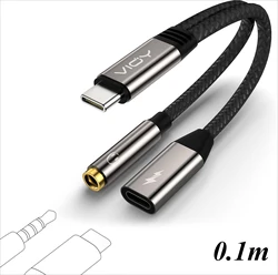 USB C to 3.5mm Headphone & Charger Adapter - Dual Functionality with Fast Charging & Audio Transfer (2 In 1 - 0.1m)