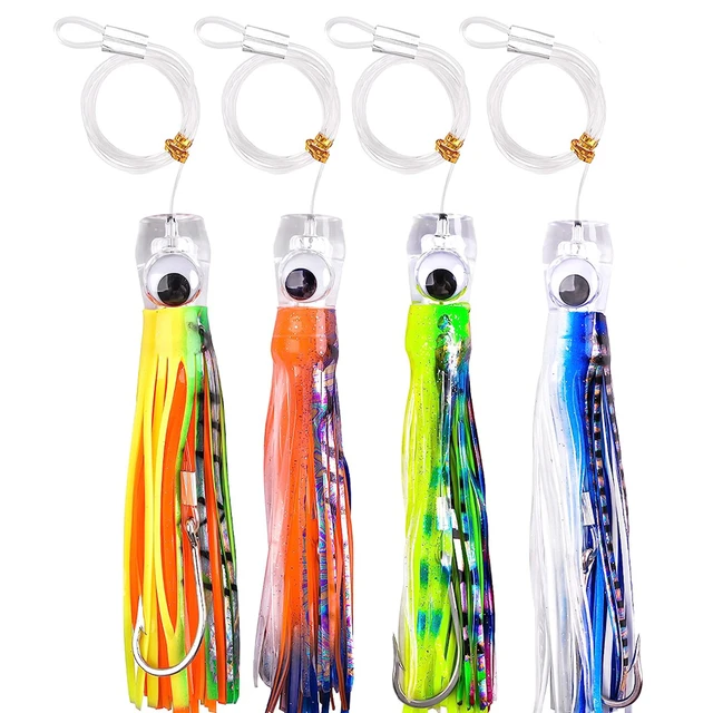 8Pcs 68g/107g Saltwater Trolling Lures Big Game Squid Skirt Octopus Fishing  Lures with Hook Leader Line for Marlin Tuna Wahoo - AliExpress