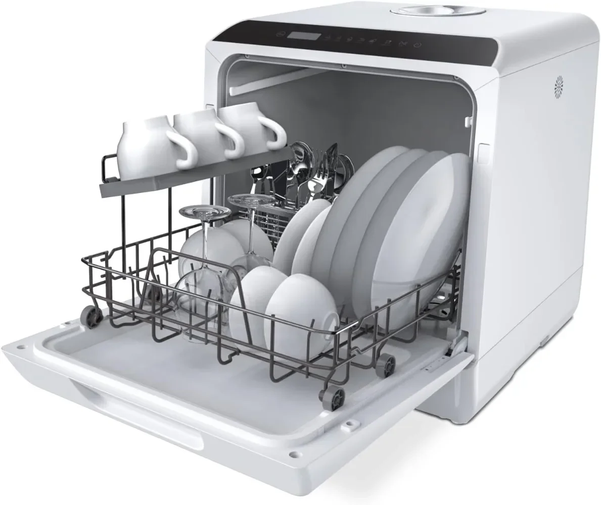 

Hermitlux Countertop Dishwasher, 5 Washing Programs Portable Dishwasher With 5-Liter Built-in Water Tank, No Hookup Needed