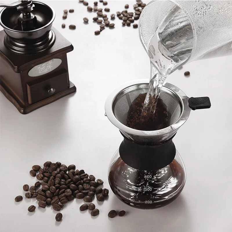 Pour Over Coffee Maker Set with Reusable Stainless Steel Filter Elegant Coffee Dripper Pot,Glass Carafe Permanent for Camping coffee maker,pour over coffee maker